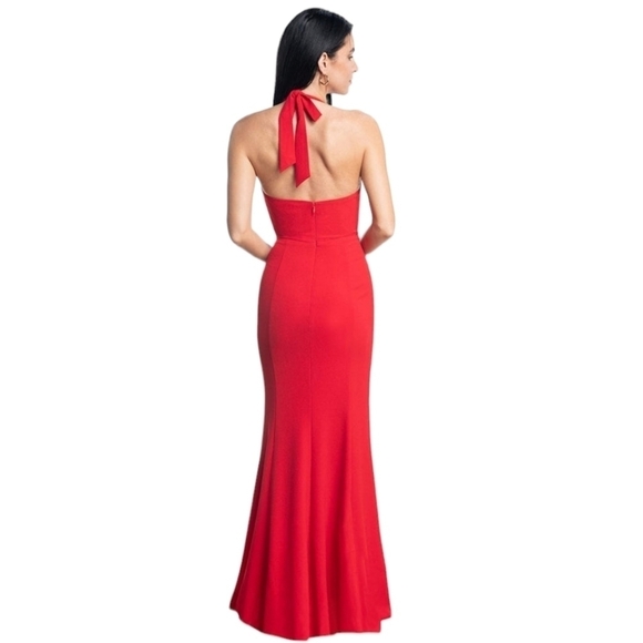 Dress the Population Rouge Shiloh Red Halter Gown Dress Event Party Prom - Picture 3 of 14